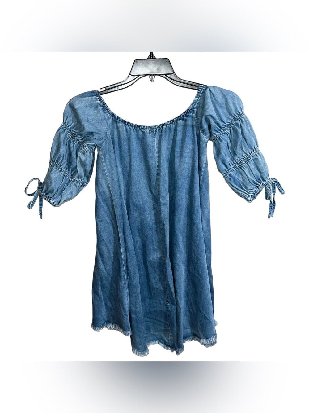 Bebe Off-The-Shoulder A-Line Mini Short Sleeve Dress Women’s Size M Blue - Picture 5 of 5